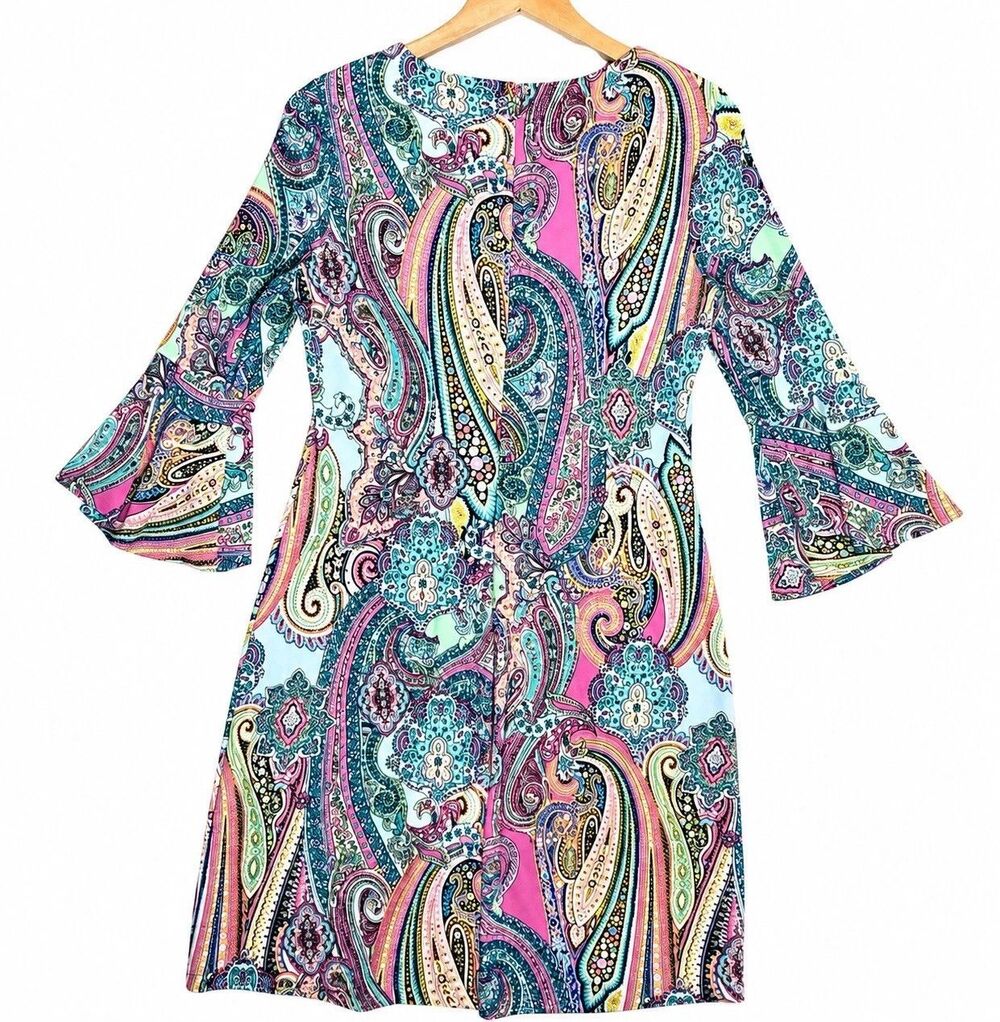 Tommy Hilfiger Multicolor Paisley Bell Sleeve Dress Women’s Size 4 - Picture 4 of 11
